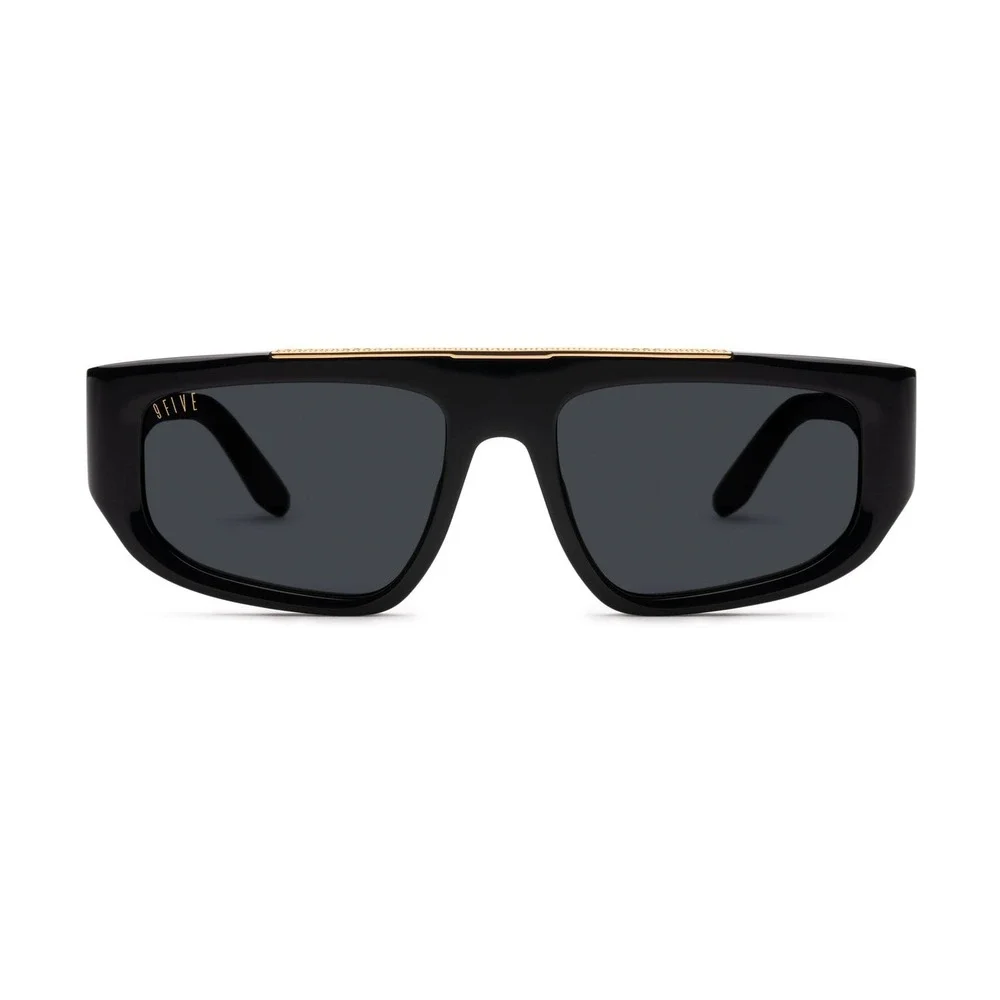 NIOB 9FIVE X01 Black Sunglasses Gold Trim Square Flat Top Mens Womens UV Protect